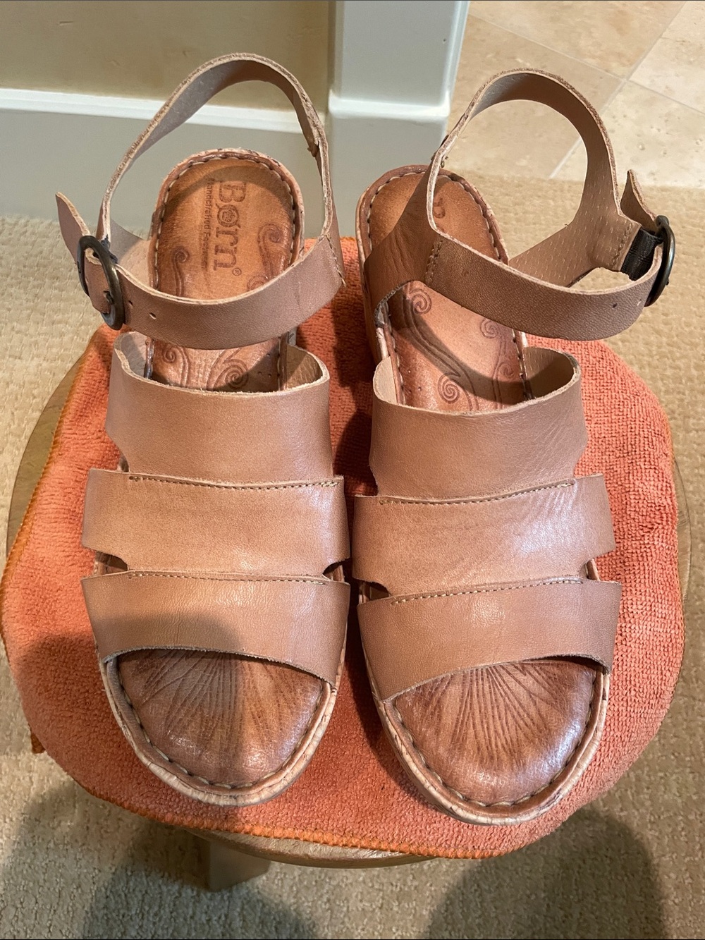 Born Women's Brown Leather Multi-Strap Ankle-Sling Sandals